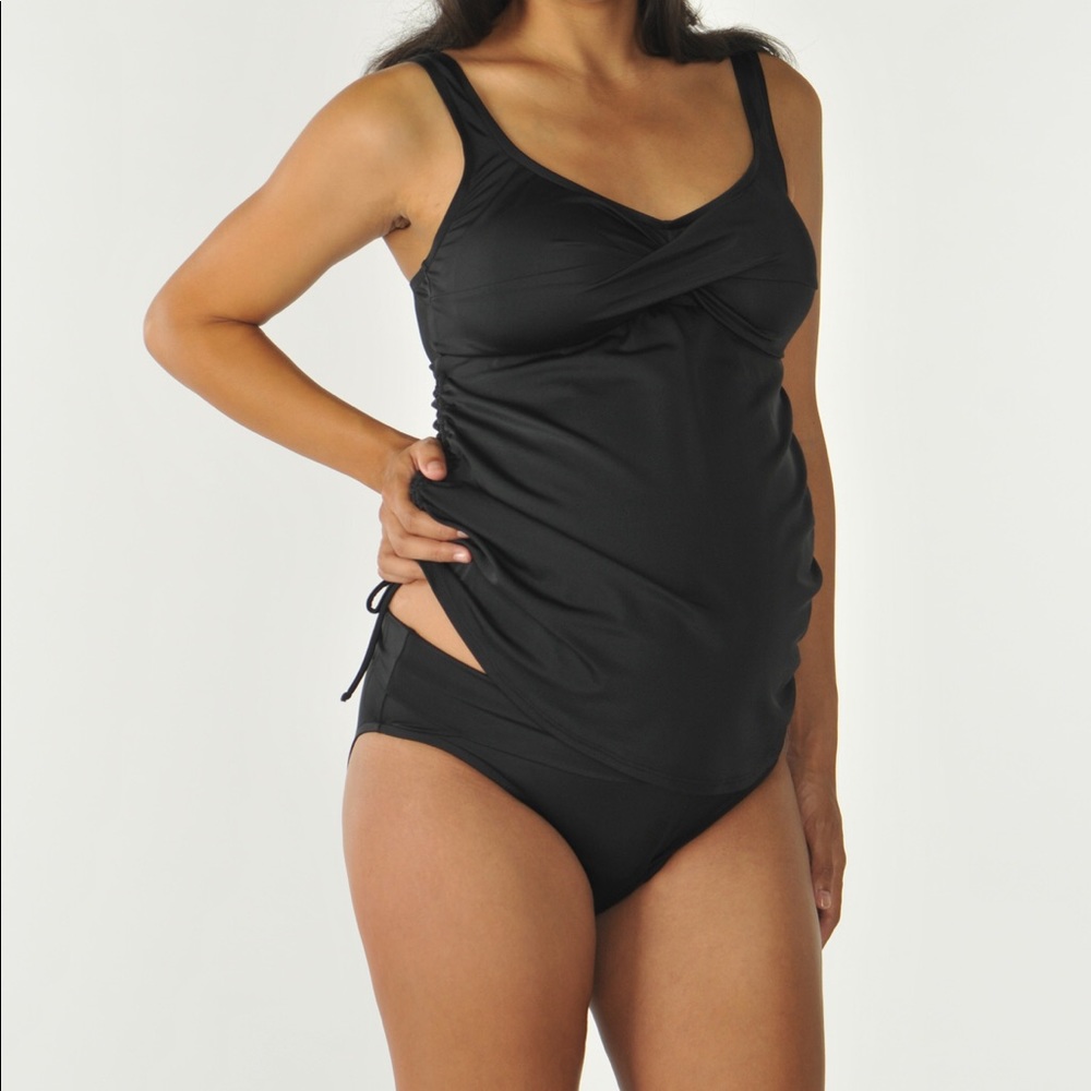 Prego Maternity Black 2 Piece Adjustable Swimsuit Tankini sizes XS S M L XL NWT